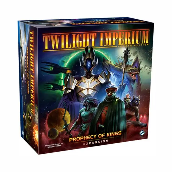 Asmodee Twilight Imperium: Prophecy of Kings Expansion A massive expansion for Twilight Imperium Fourth Edition! Seven never-before-seen factions enter the game, each boasting their own unique strengths and weaknesses, while 40 new system and hyperlane tiles add new planets and obstacles - plus two new colours of player components mean that you can play with up to eight players. Bordspel thumbnail