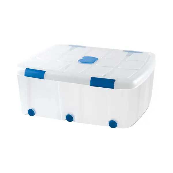 Plasticforte Opslagbox - 1x Stuks - Met Deksel - 100L - 80 X 60 X 33 Cm - Transparant - Opbergbak - Met Wielen thumbnail