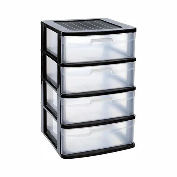 Plasticforte Ladeblok Met 4x Lades - Zwart/transparant - L40 X B39 X H65 Cm - Grote Lades Van 24 Liter thumbnail