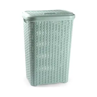 PlasticForte Wasmand Met Deksel - 60 Liter - Lichtgroen - Rotan - Kunststof - L35 X B43 X H62 Cm