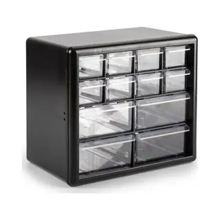 Plasticforte Sorteerbakjes Spijkers/schroeven - 12x Lades - 26 X 16 X 23 Cm - Opbergkastjes - Ophangbaar - Zwart/transparant