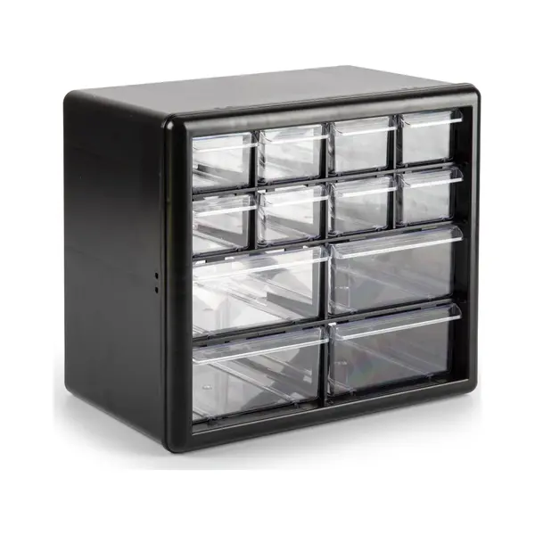 Plasticforte Sorteerbakjes Spijkers/schroeven - 12x Lades - 26 X 16 X 23 Cm - Opbergkastjes - Ophangbaar - Zwart/transparant thumbnail