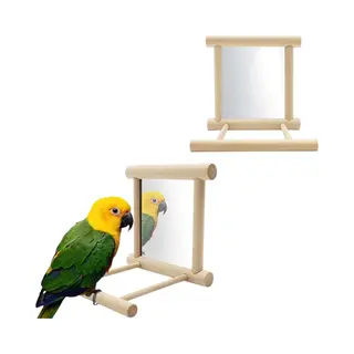 Vogelspiegelstok, Houten Parkietenspeelgoed Met Spiegel, Vogelstok Voor Papegaaien, Duiven, Kanaries 10 X 10 X 10 Cm (houtkleur)