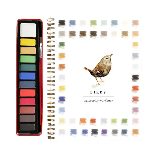 1 Stuk - Aquarel Werkboek Voor Beginners - Vogel Aquarel Werkboek - Aquarel Boeken Voor Beginners - 12 Kleuren Aquarelverf Set Met Penseel (Vogels) thumbnail