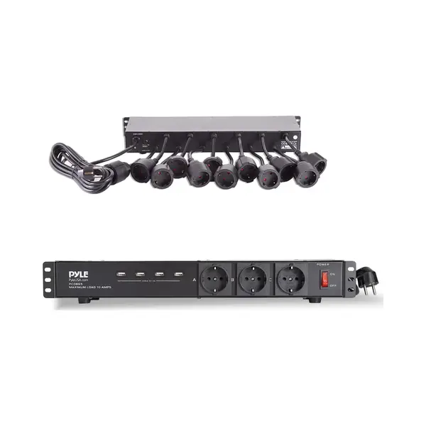 Pyle Stromverteiler- 1U Rack, Mehrfachsteckdose Mit 12 Fest Verkabelten Ausgängen, 3 Frontsteckdosen & 4 Usb-Ports (5V/2A), 5 M Netzkabel, thumbnail