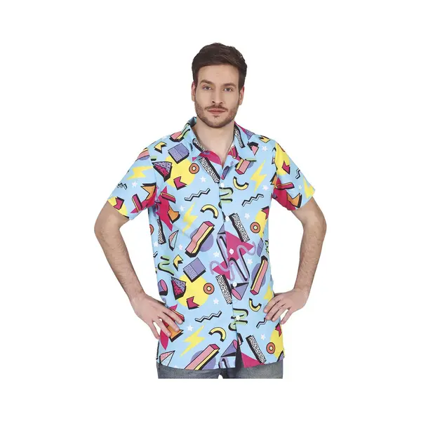 Fiestas Guirca - 80's Shirt Blauw Volwassenen - Maat M thumbnail