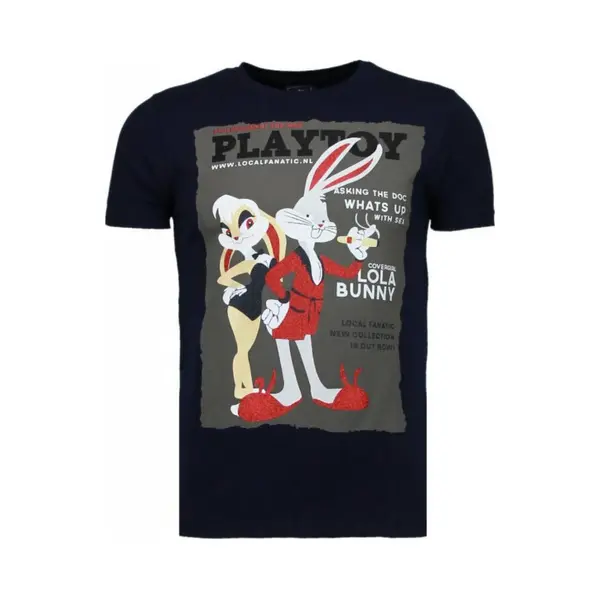Local Fanatic Playtoy Bunny - Rhinestone T-shirt - Navy thumbnail