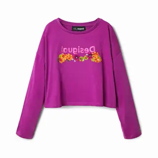 Desigual, Kort T-shirt Met Bloemenprint, Katoen, Rood, 9/10