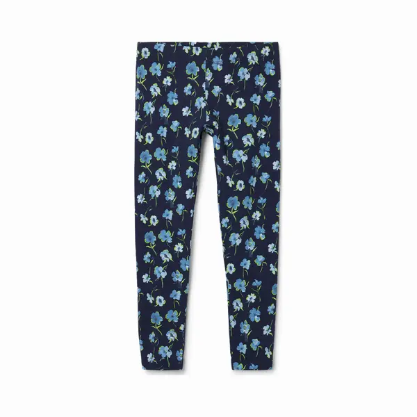 Desigual, Lange Legging Met Bloemen, Katoen, Blauw, S thumbnail