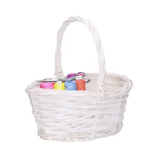 Cm Cadeaumand Met Hengsel - Wit - Riet - 25 X 18 X 11 Cm - Geschenkmand - Rieten Mand