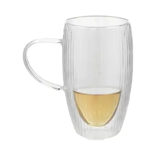 Gerimport Theeglazen Stripes - 1x - Dubbelwandig - Borosilicaatglas - 450 Ml - H15 Cm - Koffieglas