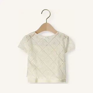 Mayoral 2 Pc Crochet T-shirt Set Tops & T-shirts Meisjes - Shirt - Creme - Maat 128