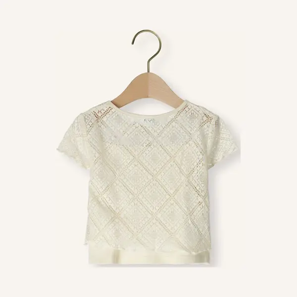 Mayoral 2 Pc Crochet T-shirt Set Tops & T-shirts Meisjes - Shirt - Creme - Maat 128 thumbnail