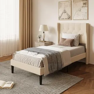Xbro Gecapitonneerd Bed, 90 X 200 Cm, Gevoerde Vorm Met Houten Lattenhouder, Eenpersoonsbed, Eenvoudig Te Monteren En Stabiel, 20 Cm Opbergruimte,
