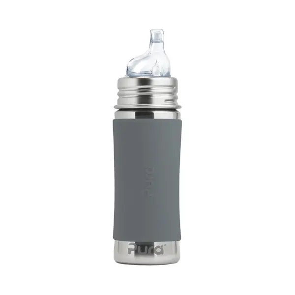 Pura Tuitfles 325 Ml - Tuitbeker - Meegroeiend - Plasticvrij - Vaatwasserbestendig - Inclusief Siliconen Tuit, Reisdop En Sleeve - Grijs thumbnail