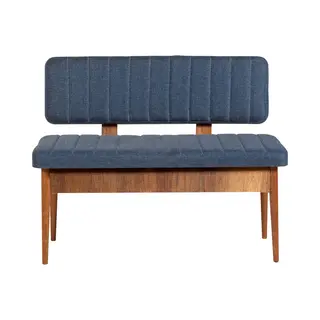 Eetbank Vina - 110cm Walnoot & Donkerblauw - Stijlvol En Praktisch - Met Handige Opbergruimte