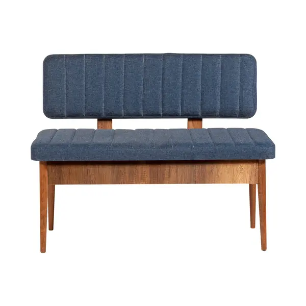 Eetbank Vina - 110cm Walnoot & Donkerblauw - Stijlvol En Praktisch - Met Handige Opbergruimte thumbnail