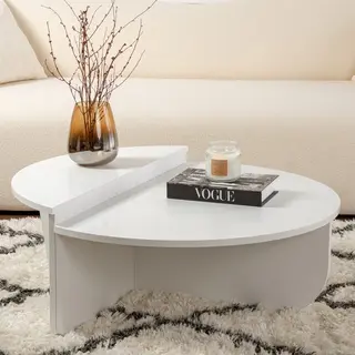 Vente-unique Dimehouse Ronde Salontafel Wit 85 Cm Melamine Orin - 30x85x30 Cm - Hout - Modern - Ovaal