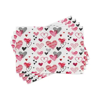New Bed Valentijn Vintage Hartvormen Kunst Set Van 4 Placemat Voor Eettafel, Wasbare Stof Met Antislip Achterkant