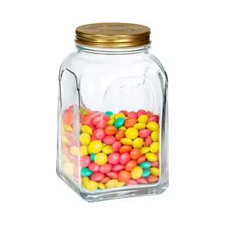 Pasabahce Voorraadpot/bewaarpot Square - Glas - 1, 5L - Transparant/goud - 10 X 19 Cm - Luchtdicht