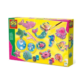 Ses Creative Gieten en schilderen - Oceaanfiguren - sneldrogend - met vormpjes, gips, verf, penseel, gladstrijkkam en glitters