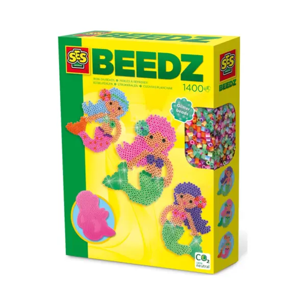 Ses Creative Beedz - Strijkkralen met legbord - grondplaat, 1400 strijkkralen en strijkvel - zeemeermin - met glitters - Pvc vrij thumbnail