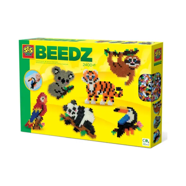 Ses Creative Beedz - Strijkkralen met legbord - grondplaat, 2400 strijkkralen en strijkvel - jungle dieren - toekan, panda, tijger, koala, luiaard, papegaai- Pvc vrij thumbnail