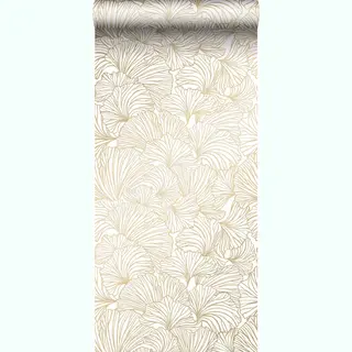 ESTAhome Behang Ginkgo Bladeren Wit En Goud - 53 Cm X 10.05 M - 139614