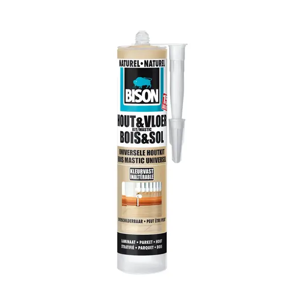 Bison Hout&Vloer Naturel Koker 300 Ml, Voor Parket, Laminaat, Planken, Kurken, Pvc, Kleurvast, Schuurbaar, Elastisch, Hoogwaardige Afdichtingskit, thumbnail