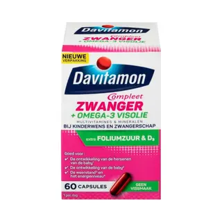 Davitamon Mama Compleet Zwanger Omega 3 Visolie Met Foliumzuur - Multivitamine Zwangerschap Met Vitamine D3 - 60 Stuks Zwangerschapsvitaminen