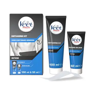 Veet Men Ontharingskit Voor Intieme Delen - Ontharingscrème En Aftercare Balsem – 100ml + 50ml - 6 Stuks - Voordeelverpakking