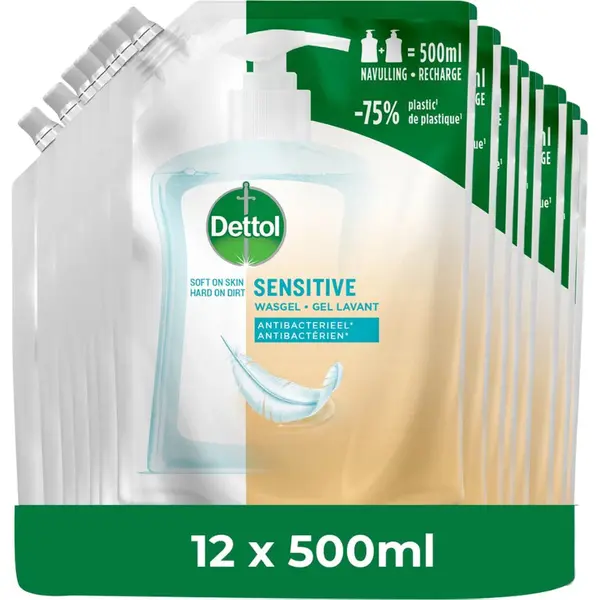 Dettol - Handzeep - Antibacterieel - Navulling Sensitive - 12x 500ML - Voordeelverpakking thumbnail