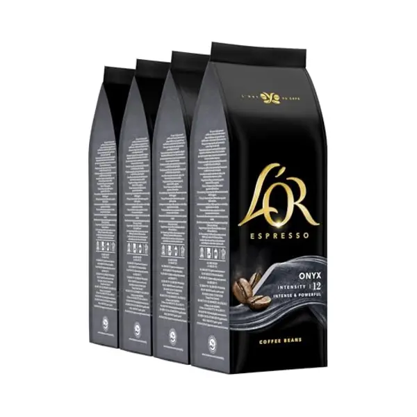 L'Or Espresso Koffiebonen Onyx (2 Kilogram, Intensiteit 12/12, 100% Arabica Dark Roast Koffie, Utz Gecertificeerd), 4 X 500 Gram thumbnail