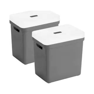Sunware Sigma Home Opbergbox 25L - Set Van 2 - Antraciet/Transparant