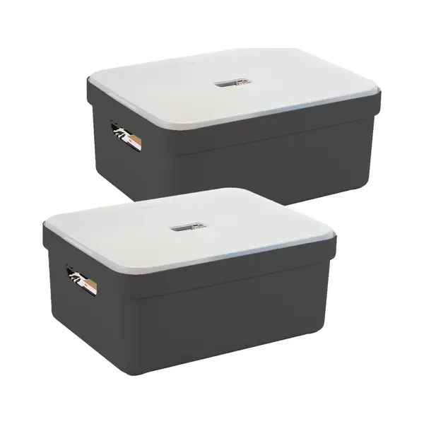 Sunware Sigma Home Opbergbox 24L - Set Van 2 - Antraciet/Transparant thumbnail