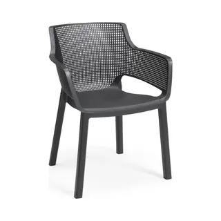 Keter Elisa Tuinstoel - 6 Stuks - 53x61, 5x78, 4cm - Donkergrijs Monoblok Fauteuils - Stapelbaar Kunsstof