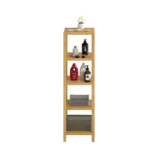 Alpina Badkamerrek - Opbergrek Van Bamboe - Badkamermeubel Met 5 Planken - Badkamermeubel Met Antislip Voetjes - Badkamer Rek Voor Handoeken, Shampoo