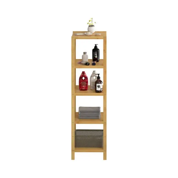 Alpina Badkamerrek - Opbergrek Van Bamboe - Badkamermeubel Met 5 Planken - Badkamermeubel Met Antislip Voetjes - Badkamer Rek Voor Handoeken, Shampoo thumbnail