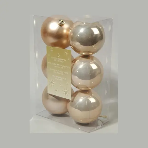 Deco 6 Weihnachtskugeln 80mm (Perle - Champagner Glanz/matt) Christbaumkugeln Kugeln Baumkugeln Weihnachtsdeko Deko Bruchfest thumbnail