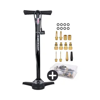 Dunlop Fietspomp Met Drukmeter En Ventiel Adapter Set - Vloerpomp 180 Psi - Geschikt Voor Presta Dunlop Schrader - Verloopnippels Voor Fiets Auto Bal