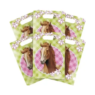 Haza Paarden Themafeestje Feestzakjes/uitdeelzakjes - 6x Stuks - Plastic - Paarden Kinderfeestje Snoepzakjes - 25 X 17 Cm