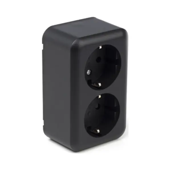 Q-Link Dubbel Stopcontact – Wandcontactdoos Met Kinderbeveiliging – Opbouw – Geaard - Zwart thumbnail