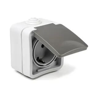 Q-Link Enkelvoudig Buitenstopcontact – Opbouw Stopcontact – IP54 Spatwaterdicht – Wandcontactdoos – Grijs