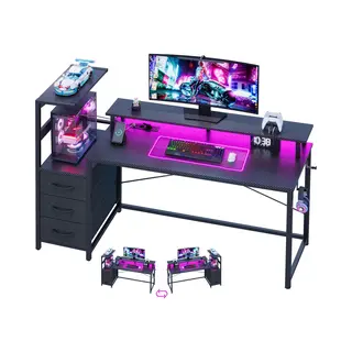 Mihtrov Gaming Bureau Met Led Verlichting - 150L X 115H X50B Cm - Hoekbureau Met Stopcontact - 3 Non Woven Lade - Gaming Desk - Computer Tafel - Gaming Tafel