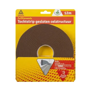 Deltafix Tochtstrip - Tochtwering - Bruin - Zelfklevend - Universeel - 12 M X 9 Mm X 4 Mm