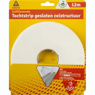 Deltafix Tochtstrip - Tochtwering - Wit - Zelfklevend - Universeel - 12 M X 9 Mm X 4 Mm