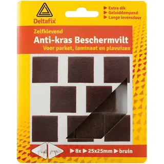 Deltafix Anti-krasvilt - 8x - Bruin - 25 X 25 Mm - Vierkant - Zelfklevend - Meubel Beschermvilt