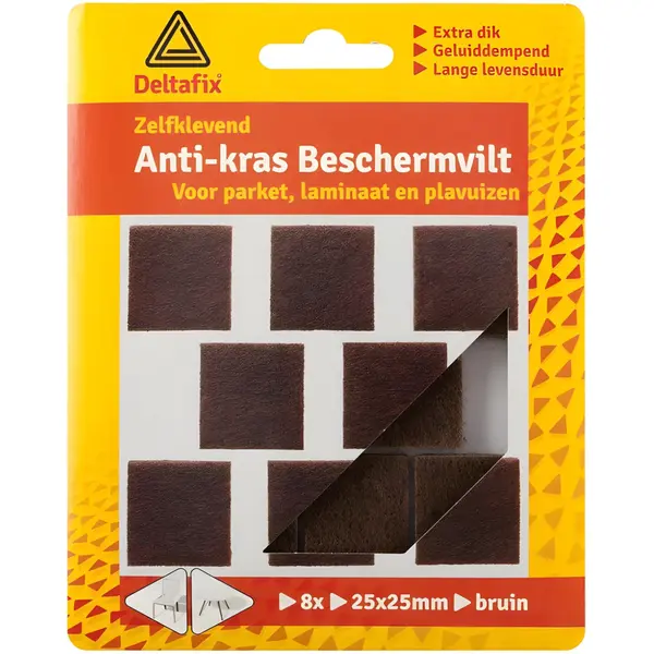 Deltafix Anti-krasvilt - 8x - Bruin - 25 X 25 Mm - Vierkant - Zelfklevend - Meubel Beschermvilt thumbnail