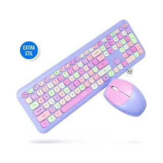 Toetsenbord En Muis Set Qwerty Retro - Draadloos - Usb- C-- Stil Toetsenbord - Retro Paars - Gaming Toetsenbord - Silvergear