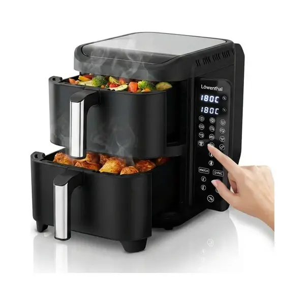 Silvergear Löwenthal Double Airfryer Xl 11L – Heißluftfritteuse Mit 2 Körben (5, 5L + 5, 5L) | 2800W | Sync Finish & Match Cook | 12 Programme | Digitales thumbnail